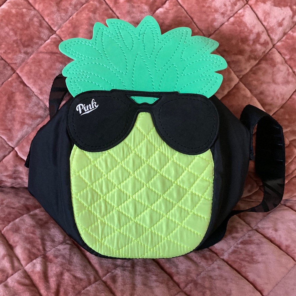 Victoria's Secret PINK Fanny Pack Pineapple Bag with Sunglasses Neon Yellow